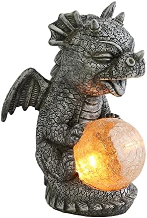 Jy.Cozy Garden Dragon Statues - Adorable Baby Resin Dragon Figurines, Holding Magic Orb with Solar LED Lights, Outdoor Spring Decorations for Patio Yard Lawn Porch, Ornament Gift