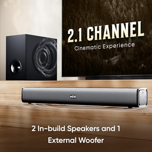 Image of Mivi Fort H160 Soundbar, [Newly Launched]- 160 Watt Home Theatre Sound Bar, 2.1 Channel, 2 in-Build Speakers and 1 External Subwoofer, Multiple EQ & Input Modes, Made in India Soundbar for TV