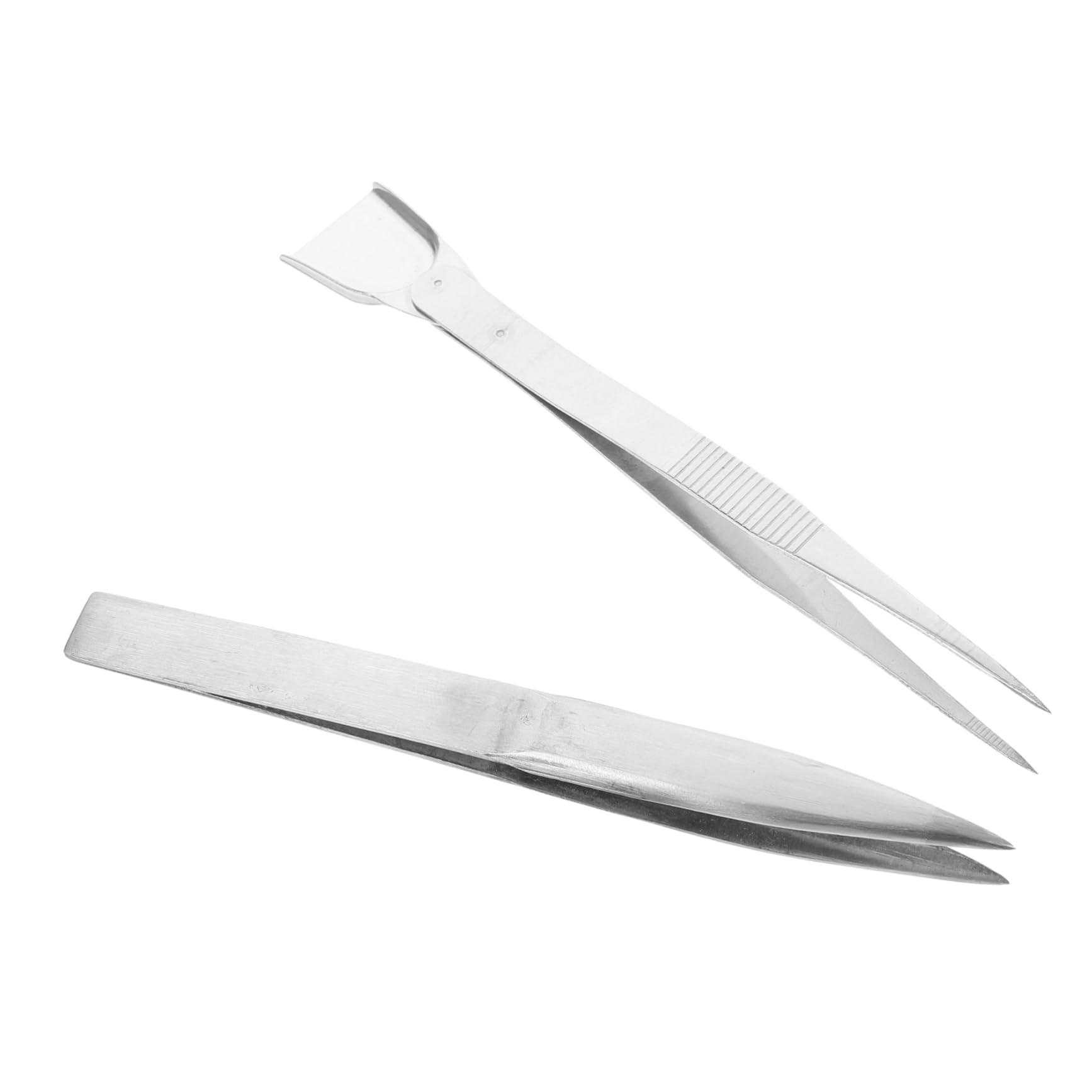 Tofficu 4 Set Pinzette Con Spatola Precisione Bene Presa Fabbricazione Pinzette Antiscivolo Strumento Artigianale Di Gioielli Acciaio Inossidabile Silver 2 Pezzi*4