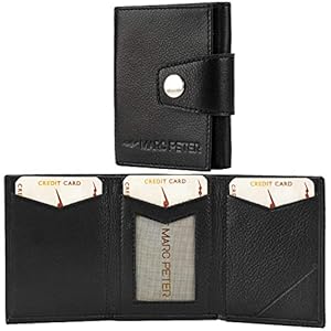 Marc Peter Wallet NewGen Leather Slim Wallet met muntvak, portemonnee met RFID-bescherming, 6 kaarten, 1 ID-venster, mini-portemonnee voor heren en dames, zwart, One-size,
