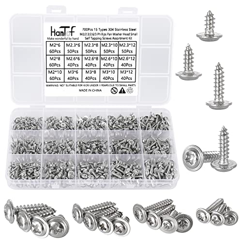 Set de 700 tornillos autorroscantes Phillips pan head de acero inoxidable 304