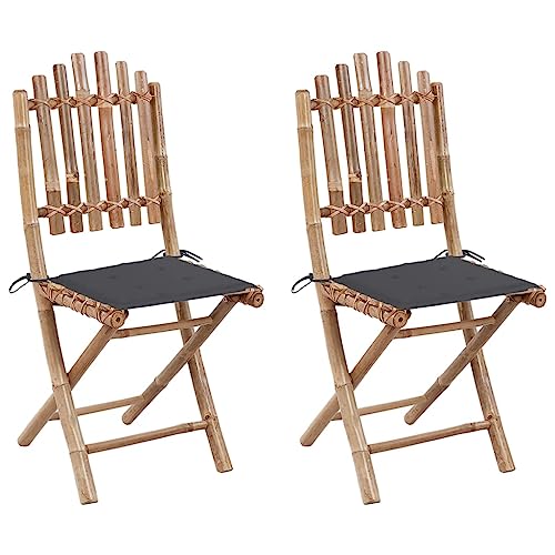INLIFE Sillas de jardín plegables 2 unidades con cojines de bambú muebles, muebles de jardín (9,37 kg)  3987