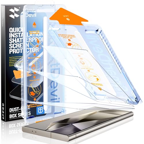 SMARTDEVIL [3 Pack for Samsung Galaxy S24 Ultra Screen Protector, Finger Print Reader Compatible, Fast & Easy Installation, Clear 9H Tempered Glass Film, Alignment Frame [Dust-Free & Bubble-Free]
