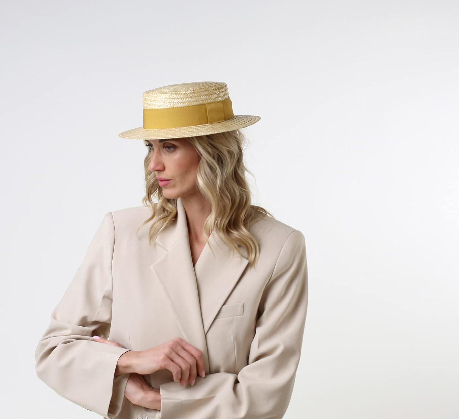 Classic Italy Canotier Boater Hat Gondolier Straw Size 61 Cm 63-moutarde