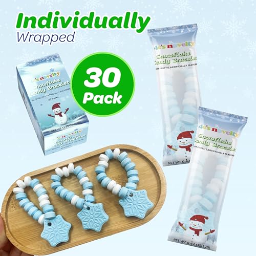 4E's Novelty Christmas Candy Bracelets - 30 Pack Stretchable Bulk Candies Individually Wrapped, Fun Christmas Stocking Stuffers & Party Favor Candy for Kids (Snowflake) - image 3