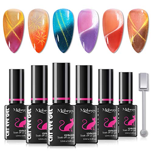 Mobray Color Changing Cat Eye Gel Polish Set Temperature Change Color Soak Off UV Chameleon Magnetic Gel Nail Polish Kit 6 Colors(Kit3)