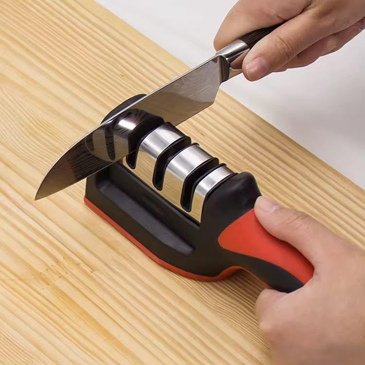 4-in-1 Kitchen Knife Sharpener Professional Manual Sharpener for Knives Scissors Tungsten Steel Ceramic Coarse Fine Slots Non-Slip Base