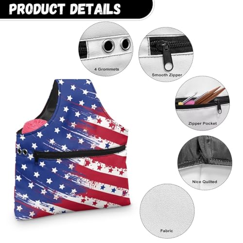 Image of ZUXONGSY Distressed American Flag Yarn Bags for Knitting America250 Yarn Storage Organizer for Crochet Portable Knitting Project Bag