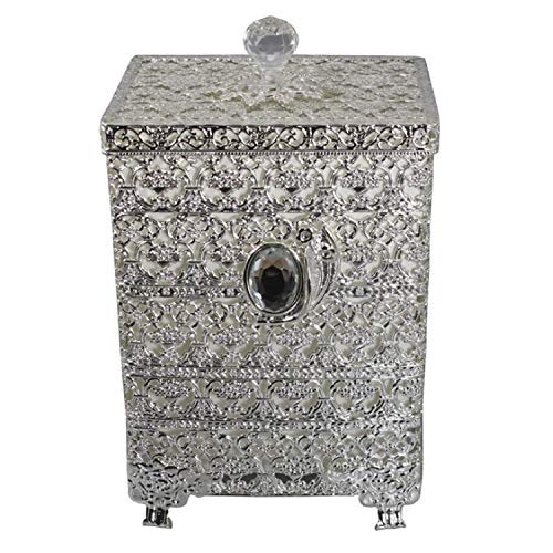 Image of SEHAMANO Antique Rectangular Wastebasket, Vintage Decorative Small Trash Can, Classic Garbage Container Bin for Vanity, Bedroom, Kitchen, Powder Rooms, Home Office Rubbish Bin (Silver (Shiny Silver))