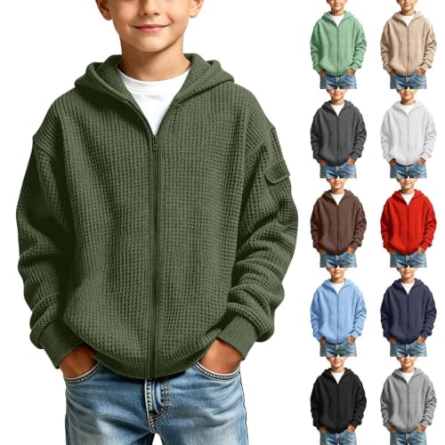 VBTAPA Hoodies For Boys Hoodies For Boys Waffle Knit Quarter Zip Pullover Long Sleeve Hooded Sweatshirts Warm Teen Youth Fall Outfits 2026 Army Green 7 Years - image 1