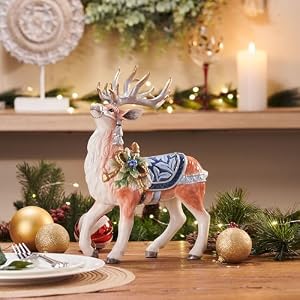 Fitz and Floyd Holiday Home Blue Deer Ceramic Figurine Multicolored