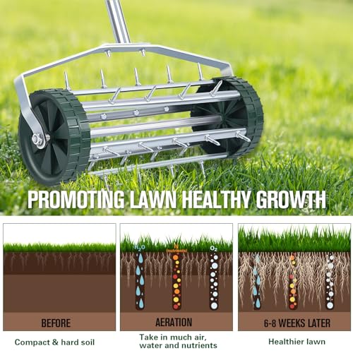 MAHOOMMAKH Lawn Aerator- Rolling Lawn Aerator, 18-Inch Aerator Lawn Tool- Heavy Duty Rolling Lawn Aerator for Garden, Yard, Lawn Aeration - Thumbnail 3