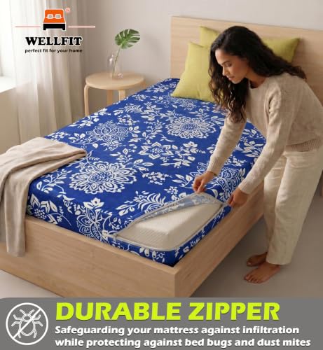 Image of WELLFIT Premium Glace Cotton 300 TC Mattress Cover /Protector for Single Size Bed with Zip /Chain /3x6 ft / 36x72x6 inch