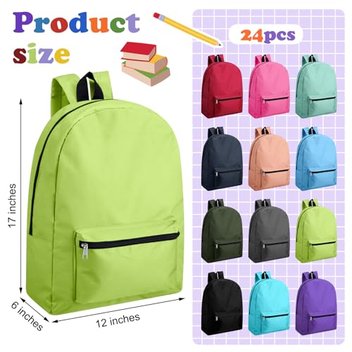 Image of Amylove 12 Pack Backpack in Bulk 17 inch Lightweight Outdoor Travel Bag Classic Bookbags Bulk for Elementary Middle High(Lively Colors,Retro)