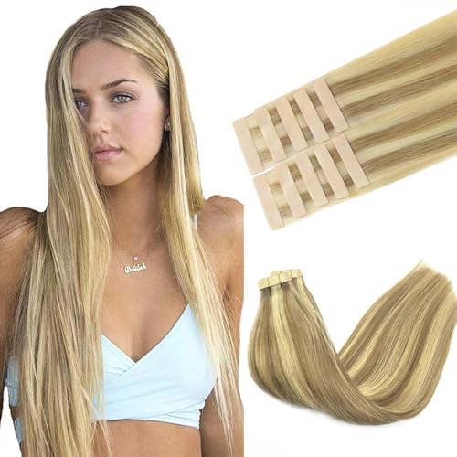 GOO GOO Tape in Hair Extensions Human Hair, 16/22 Light