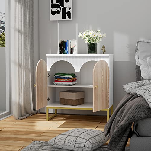 Anmytek Modern 2 Door Sideboard Buffet Cabinet With Adjustable Shelf Unique Semi-Arch Door Design, White Accent Storage Cabinet For Living Room Dining Room Hallway H0071 #TOP5