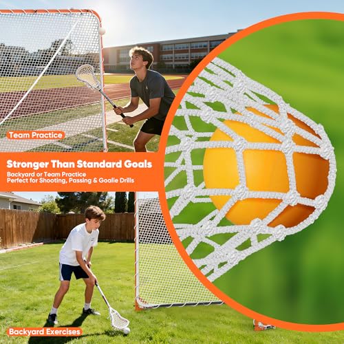 Portable Lacrosse Goal Net Folding Lacrosse Nets for Backyard for 6’x6’x7’ Goals, Official Size Heavy Duty 4mm UV Treated Black & White Lacrosse Training Net, Backyard & Team Practice