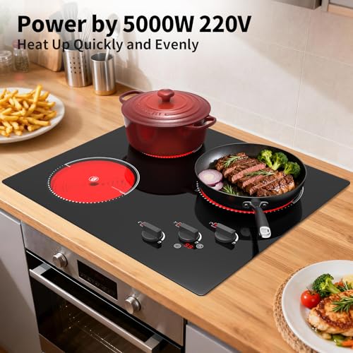 VBGK Electric Cooktop,24 inch 220V Electric Stove Top,Touch and Knob Control,LED,9 Power Levels, Kids Lock &Timer,Overheat Protection,5000W 3 burner electric cooktop. by VBGK - Image 8