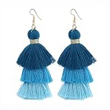  Dorical Pendientes con borlas de Estilo Bohemio Vintage de múltiples capasLa Moda cuelga los Pendientes del oído Regalo de la joyería del Partido de la Franja Larga de la Borla Nuevo (BLU)