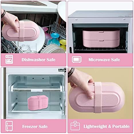 Resszo Japanese Bento Box, Adult Bento Box Lunch Box with Cutlery Set 2 Layer Food Storage Containers, Leakproof Bento Lunch Box with Fork, Spoon, Suitable for Adults Lunch Box for Work Office School