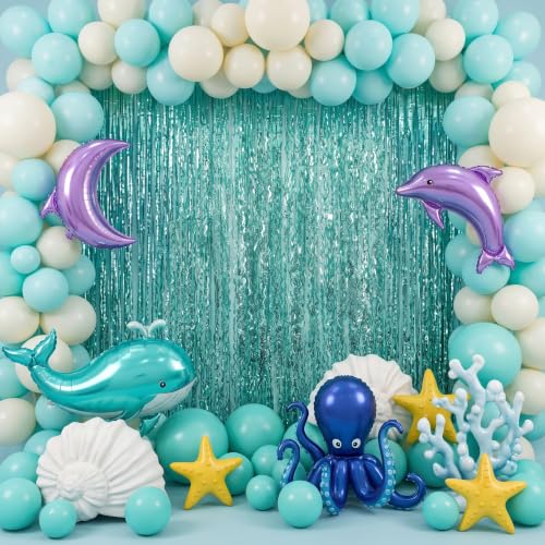 Image of TONIFUL 2Pcs Wavy Mint Green Metallic Tinsel Foil Fringe Curtain Streamer