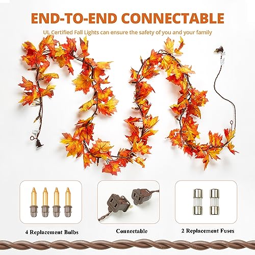 Meknow Fall Decor Fall Decorations for Home 9FT Plug in Fall Garland with Lights 50 Orange Bulbs Connectable Lighted Fall Garland Light for Indoor Outdoor Halloween Thanksgiving Harvest Decorations4
