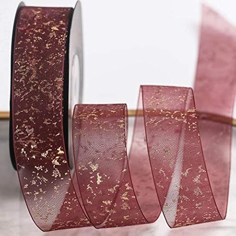 1Pack Organza Ribbon 20mm Bronzing Wide Glitter Trimmings Decorative Ribbons for Gift Wrap Ribbon- 1 Roll x 20yards/720inch Cover