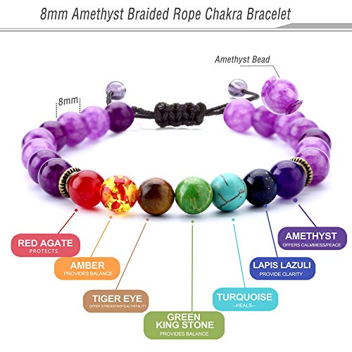Hamoery En Women 8Mm Lava Rock 7 Chakras Aromatherapy Essential Oil Diffuser Bracelet Braided Rope Yoga Beads Bracelet Set #TOP5