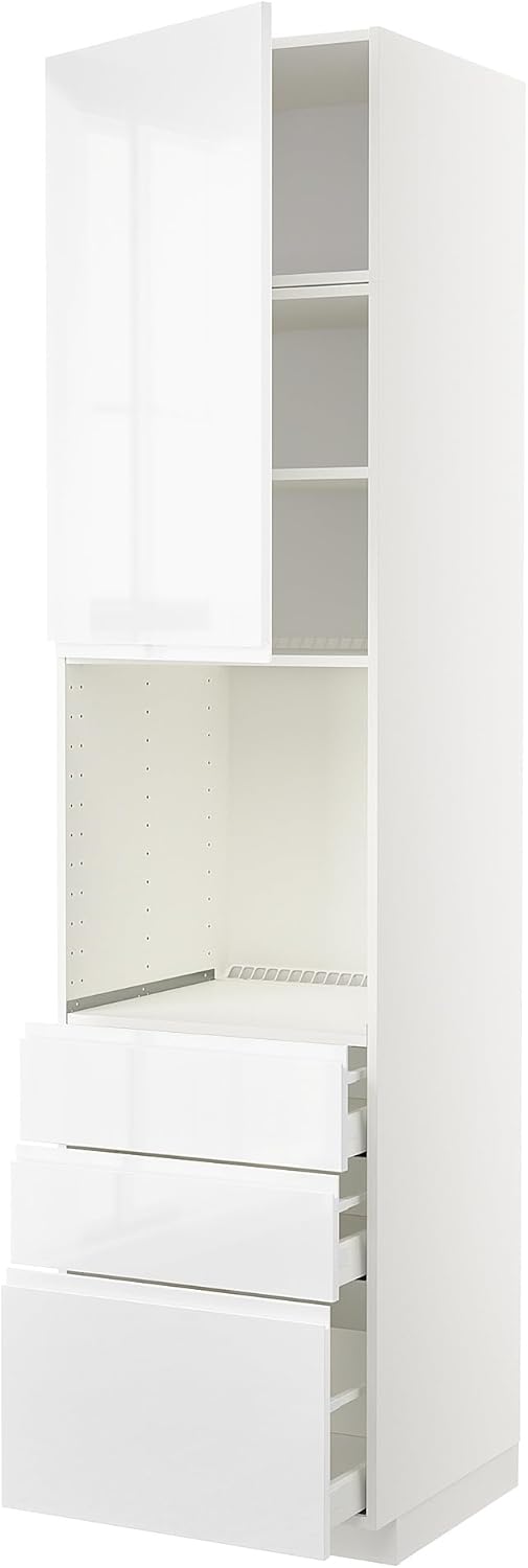 METOD/MAXIMERA High Cab Oven Door/Drawer 3, White/Voxtorp High Gloss/White, 60x60x240cm