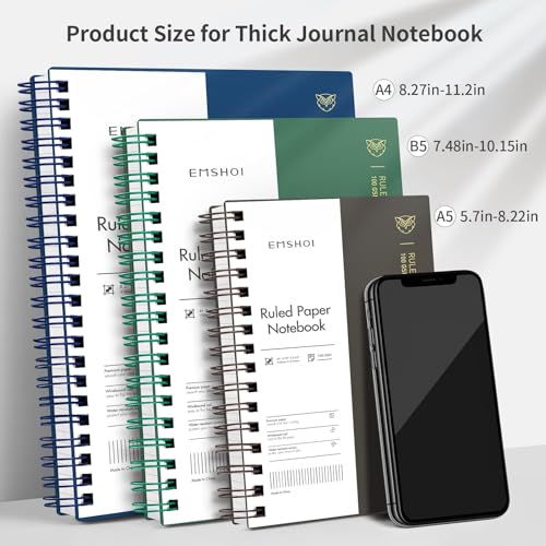 emshoi a5 spiral notebook college ruled lined journal small 5734 x 82234 300 pages150 sheets 100gsm thick paper waterproof hardcover for office school women men work writing notes green