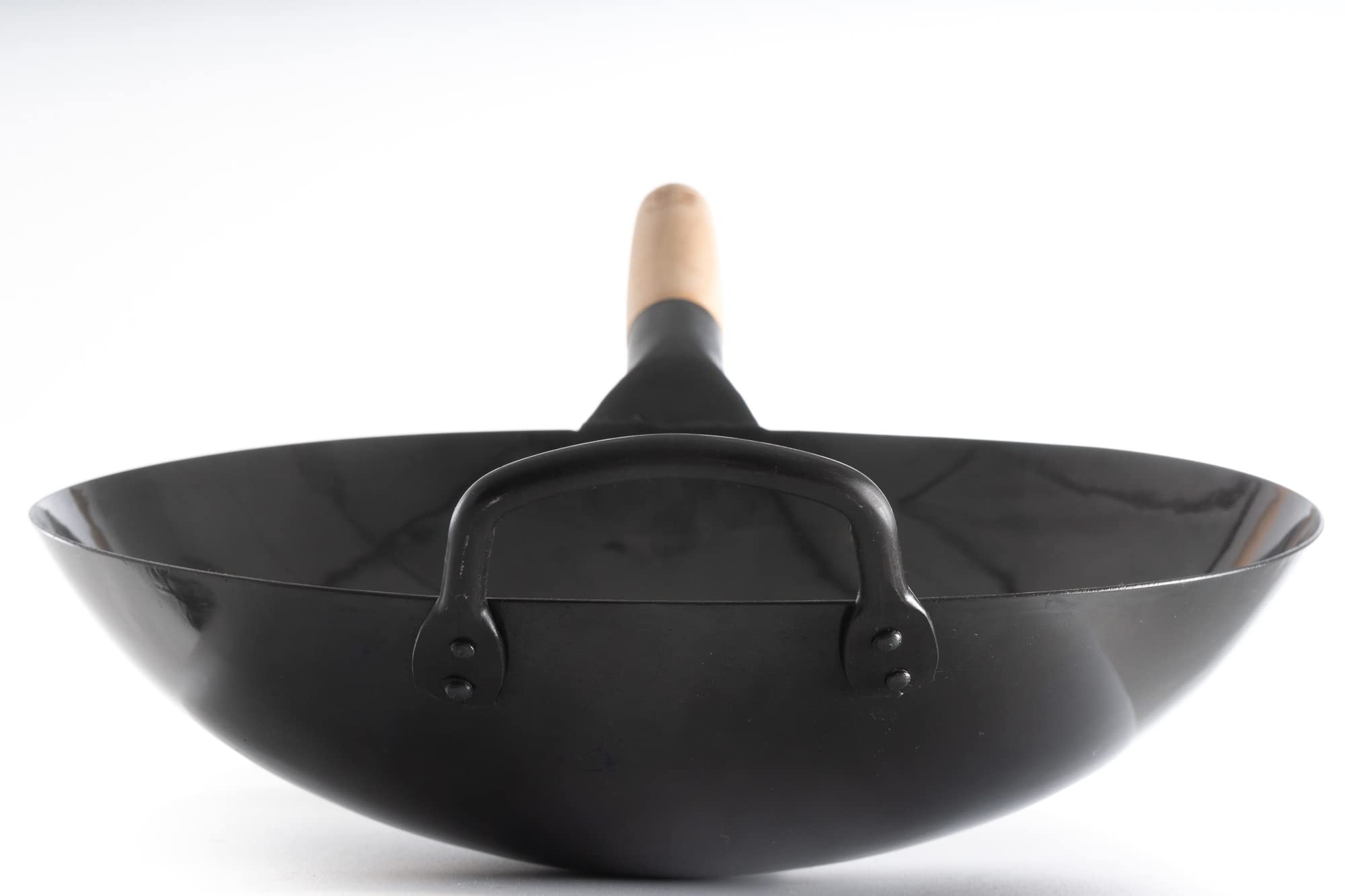 Craft Wok Black13 Flat Pre-Seasoned Hammered Carbon Steel Wok with Wooden and Steel Handle (33.5cm, Flat Bottom