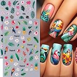 2 Sheets Summer Nail Art Stickers Decals Tropical Style Nail Stickers 5D Embossed Nail Art Supplies Green Leave Parrot Flowers Pineapple Geometry Nail Design Stickers Spring Manicure Sliders for Women