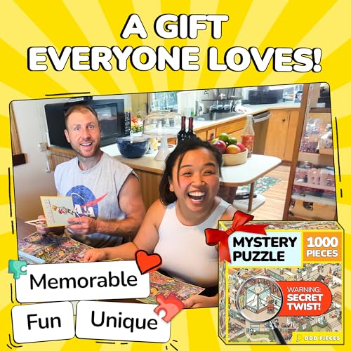 Image of Odd Pieces Jigsaw Puzzles 1000 Pieces with Storytelling Comics, for Women, White Elephant, Mystery Puzzle for Adults & Kids - 19.7'' x 27.6'' Frameable Magic Puzzle Art (Snack Attack)