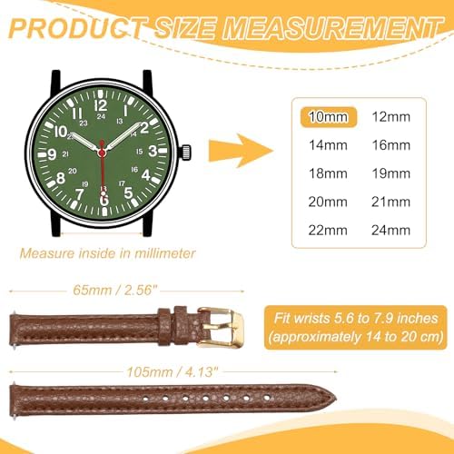 HARFINGTON Leather Watch Band 10mm Vintage Textured Padded Leather Watch Strap Litchi Grain Pattern Replacement Wristband with Stainless Steel Pin Buckle for Men and Women, Dark Brown
