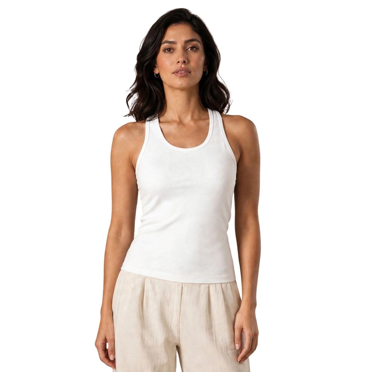 Women's Full Length Tank Top, Cotton Blend Sleeveless Camisole, Scoop Neck Stretch Vest, Soft Breathable Innerwear & Layering Top-picture-13