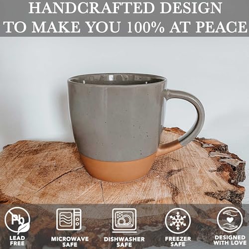 Mora Ceramic Large Latte Mug Set of 4, 16oz - Microwavable, Porcelain Coffee Cups With Big Handle - Modern, Boho, Unique Style For Any Kitchen. Microwave Safe Stoneware - Assorted Neutrals - Image 5