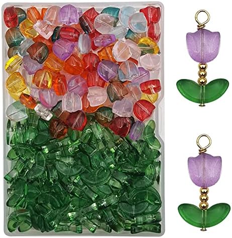 PH PandaHall 160pcs Petal Leaf Charms 8 Styles Floral Glass