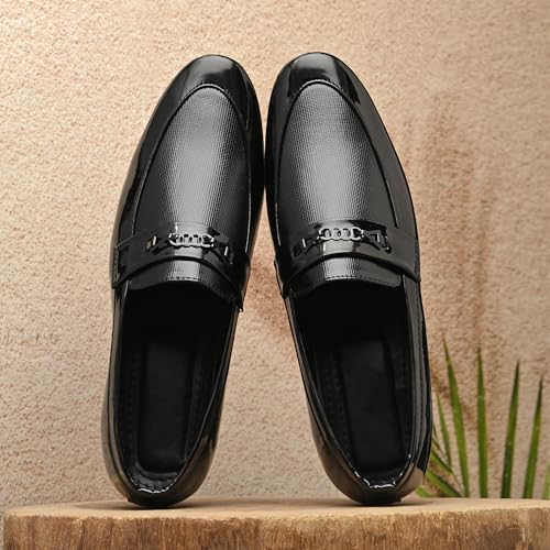 Image of Men's Glossy Patent Finish Slip-On Design Loafer Shoes for Office Party Wedding & Business Wear