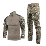 YUSHOW Men's Tactical Suit Combat Shirt and Pants Set Long Sleeve Rip-stop Uniforms 1/4 Zip Tactical Clothing Military Paintball BDU Hunting Shooting Camouflage Gear