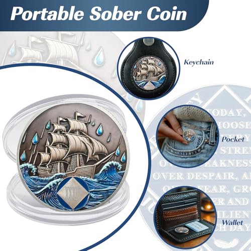 Image of Braving The Storm 34 Year Sober Coin, Nautical NA Coin, Addiction Recovery Thirty-Four Year Sober Chip, Celebrating Recovery Anniversary Token, Narcotics Anonymous Sobriety Gifts for Men Women