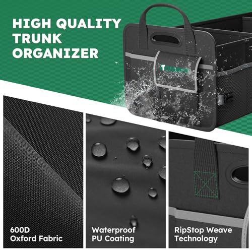 Tonmifr Heavy-Duty Car Boot Organiser & Multi-Compartment Storage Box for SUV/Hatchback/Estate, 600D Oxford Collapsible Tidy, 2 Securing Hooks & Reflective Strips - Large Capacity Organiser​ (92L) - Image 6