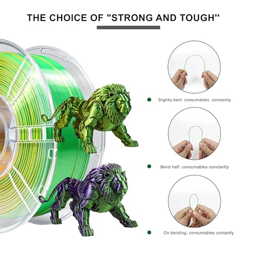 Image of iBOSS Silk Tri-Color Filament, Gold Green Purple Silk PLA+ Filament 1.75mm + /- 0.02mm, PLA Plus 3D Printer Silk Filament Color Change 1kg(2.2lbs) Spool, Fit for Most FDM 3D Printers