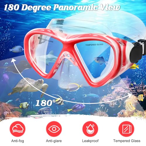 Image of Kids Swim Goggles Snorkel Diving Mask for Boys Girls Ages 5-15, Two-Color Anti-Fog Swimming Goggles with Nose Cover