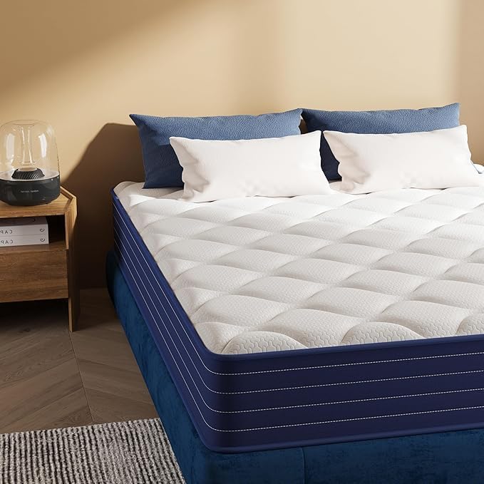 Miniatura 6 de Colchón King de 12 pulgadas en caja, colchón doble, resortes ensanchados y espuma viscoelástica, firmeza media, aislamiento de movimiento, sin fibra