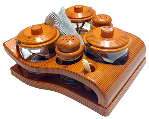 Image of Nabhya Complete Dining Table Set of Pickle Jars, Salt and Pepper Dispenser, Toothpick Holder and Spoon Holder(Wooden Look Design, Plastic) (All in One)