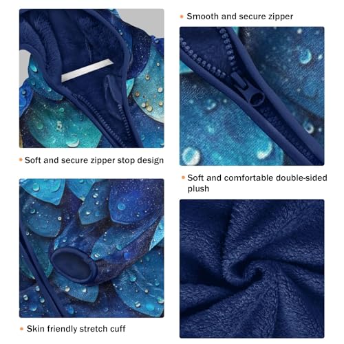Boys Girls Fleece Jacket Cartoon Blue Fish Scales Print Kids Warm Hooded Outwear Coat3