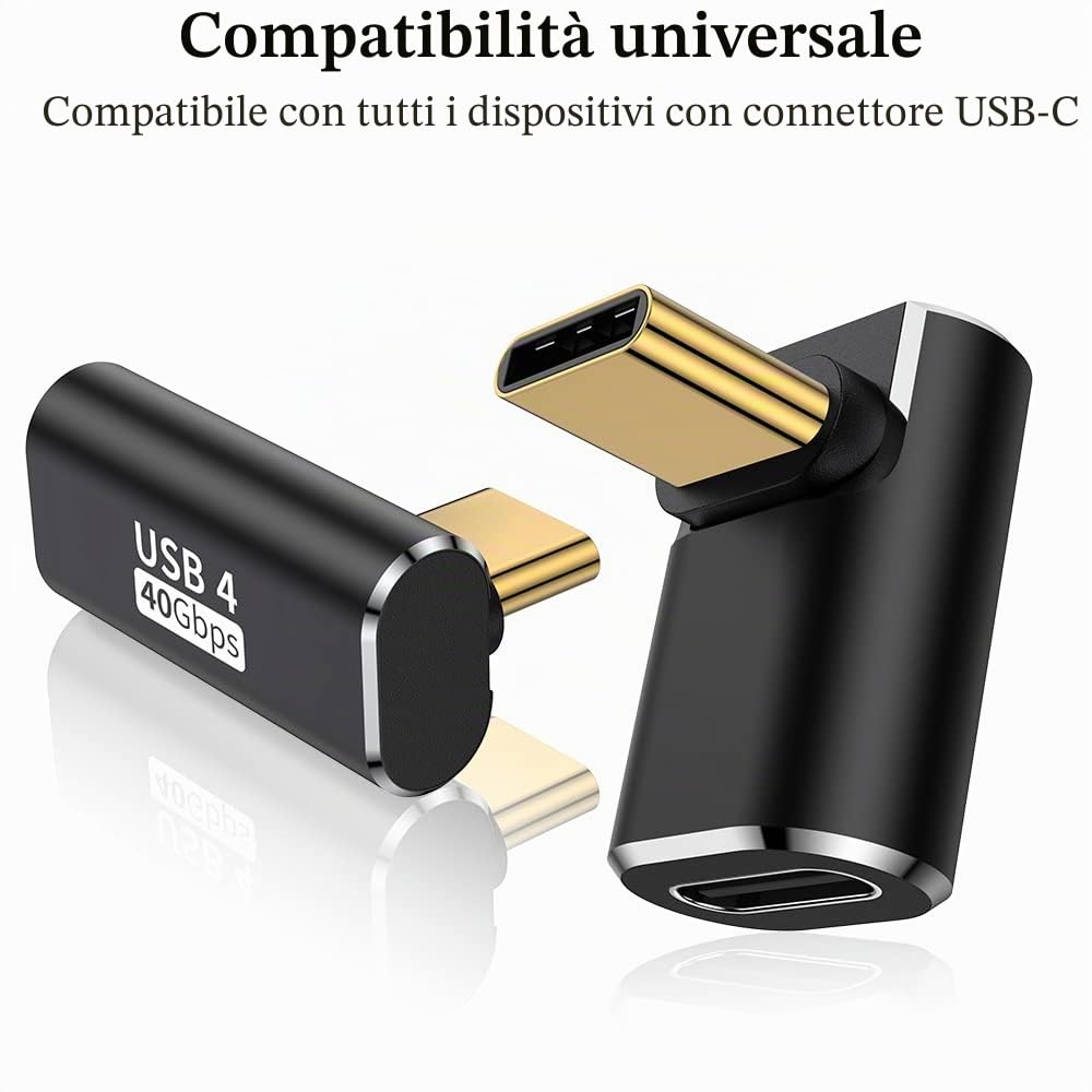 Adattatore USB C ad angolo retto (confezione da 2), connettore USB C maschio a USB C femmina da 90 gradi per Steam Deck, Switch, MacBook, Tablet, Telefono e altri dispositivi di tipo C