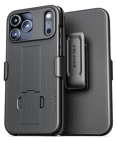 Encased for iPhone 17 PRO Belt Case with Holster Clip and Kickstand Rubberized Finish (DuraClip Series) Black
