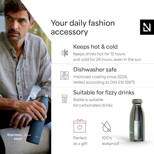 Image of LARS NYSOM Stainless Steel Insulated Water Bottle 12oz 17oz 25oz 34oz 51oz | Insulated Thermo Flask for Hot and Cold Beverages | Leakproof Drinking Bottle (Sage Green, 11.9oz)