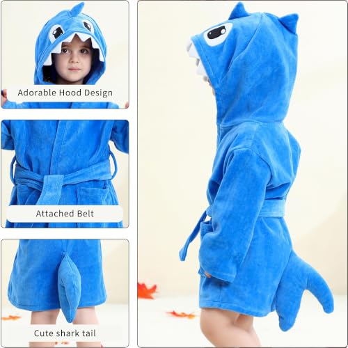 Image of MICHLEY Girls Boys Robe Cotton Towel Baby Dinosaur Style Hooded Bathrobe